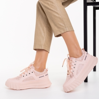 Γυναικεία αθλητικά παπούτσια  ροζ από οικολογικό δέρμα και ύφασμα Meriz