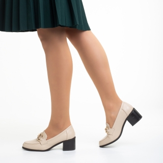Γυναικεία παπούτσια  μπεζ από οικολογικό δέρμα  με τακούνι Quintina