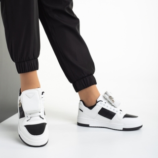 Spring Sale - Εκπτώσεις Γυναικεία αθλητικά παπούτσια λευκά με μαύρο από οικολογικό δέρμα  Inola Προσφορά