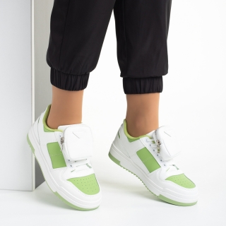 Love Sales - Εκπτώσεις Γυναικεία αθλητικά παπούτσια λευκά με πράσινο από οικολογικό δέρμα  Inola Προσφορά