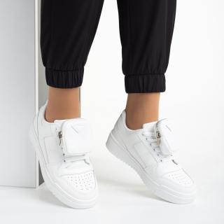 Γυναικεία αθλητικά παπούτσια λευκά από οικολογικό δέρμα  Inola