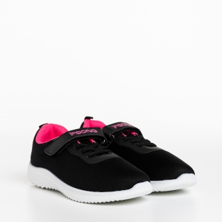 Παιδικά αθλητικά παπούτσια μαύρα με ροζ από ύφασμα Amie
