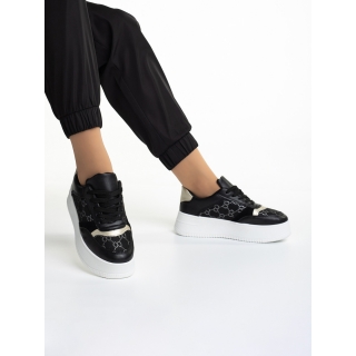 Γυναικεία αθλητικά παπούτσια μαύρα από οικολογικό δέρμα και ύφασμα Richelle