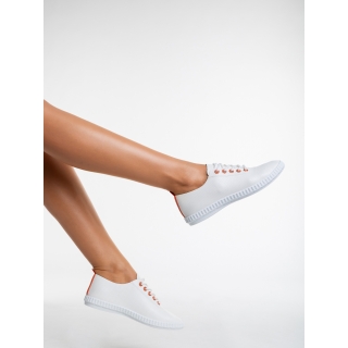 Η χιονοστιβάδα των εκπτώσεων - Εκπτώσεις Γυναικεία αθλητικά παπούτσια λευκά με πορτοκαλί από οικολογικό δέρμα Mirna Προσφορά