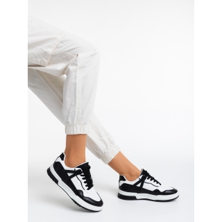 Spring Sale - Εκπτώσεις Γυναικεία αθλητικά παπούτσια  λευκά με μαύρο από οικολογικό δέρμα  Milla Προσφορά