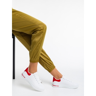 Spring Sale - Εκπτώσεις Γυναικεία αθλητικά παπούτσια  λευκά με κόκκινο από οικολογικό δέρμα  Kassiopeia Προσφορά