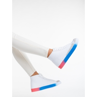 Γυναικεία αθλητικά παπούτσια λευκά με μπλε από οικολογικό δέρμα Kianna