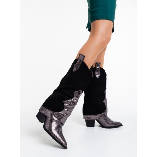Spring Sale - Εκπτώσεις Γυναικείες μπότες μαύρα με γκρί από ύφασμα Margareeta Προσφορά