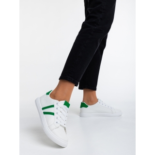 Spring Sale - Εκπτώσεις Γυναικεία αθλητικά παπούτσια λευκά με πράσινο από οικολογικό δέρμα Virva Προσφορά