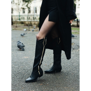 Γυναικείες μπότες μαύρα από οικολογικό δέρμα Shanae