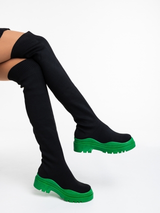 Εποχή εκπτώσεων - Εκπτώσεις Γυναικείες μπότες μαύρα με πράσινο από ύφασμα Lesya Προσφορά