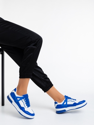 Easter Sale - Εκπτώσεις Γυναικεία αθλητικά παπούτσια  λευκά με σκούρο μπλε από οικολογικό δέρμα  Milla Προσφορά