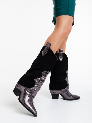 Back to School - Εκπτώσεις Γυναικείες μπότες μαύρα με γκρί από ύφασμα Margareeta Προσφορά