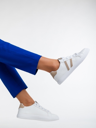 Εποχή εκπτώσεων - Εκπτώσεις Γυναικεία αθλητικά παπούτσια λευκά με μπεζ από οικολογικό δέρμα Virva Προσφορά