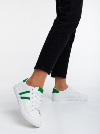 Back to School - Εκπτώσεις Γυναικεία αθλητικά παπούτσια λευκά με πράσινο από οικολογικό δέρμα Virva Προσφορά