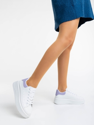 Love Sales - Εκπτώσεις Γυναικεία αθλητικά παπούτσια λευκά με μωβ από οικολογικό δέρμα Aleesha Προσφορά