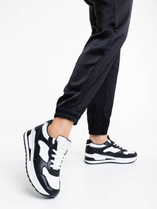 Easter Sale - Εκπτώσεις Γυναικεία αθλητικά παπούτσια μαύρα με λευκό από οικολογικό δέρμα Rachana Προσφορά